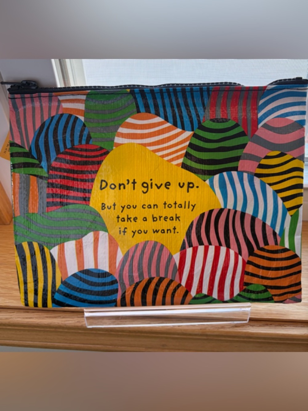 Blue Q Multicolor Striped Pencil Pouch ‘Don’t Give Up.’ NWT